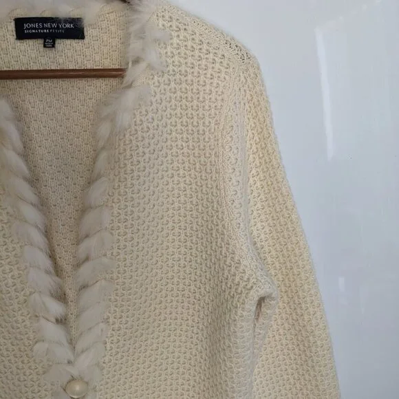 Jones New York Signature Cream Cardigan Sweater One Button Size Petite M Medium - Picture 5 of 11